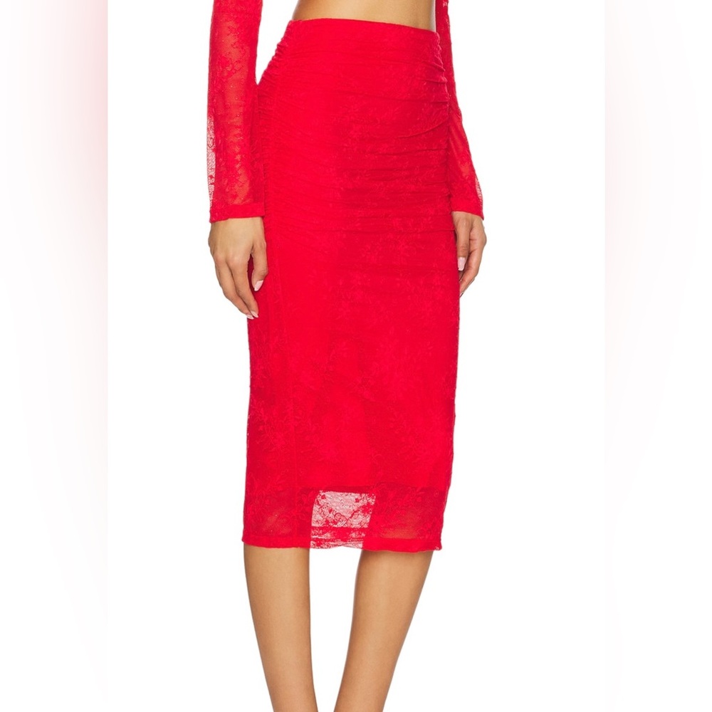 AFRM Vibrant Red lace Midi Skirt